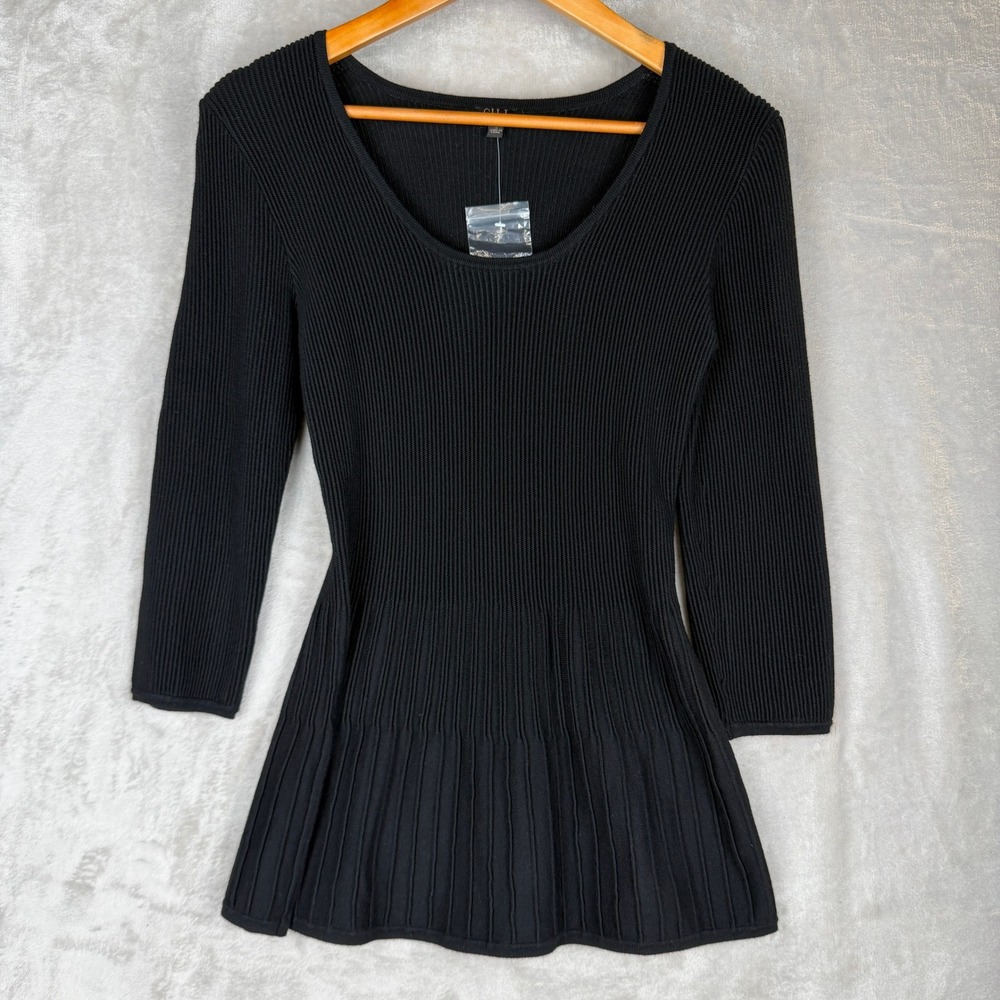G.I.L.I. baby doll Womens Black‎ Peplum Knit Top Scoop Neck 3/4 Sleeve Small